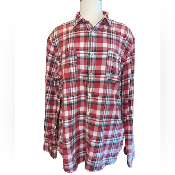 J. Crew Tops - J. Crew Sportsmen's Outfitter Shirt Size L Red/Green/White Plaid Button Up